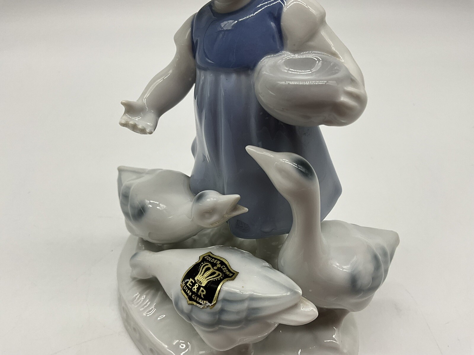GEROLD PORZELLAN Vintage Figurine Girl w/Geese made in Bavaria Western Germany
