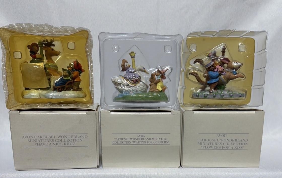 3 AVON Wonderland Carousel-Have a Nice Ride, Waiting for our Turn, Flowers Kiss