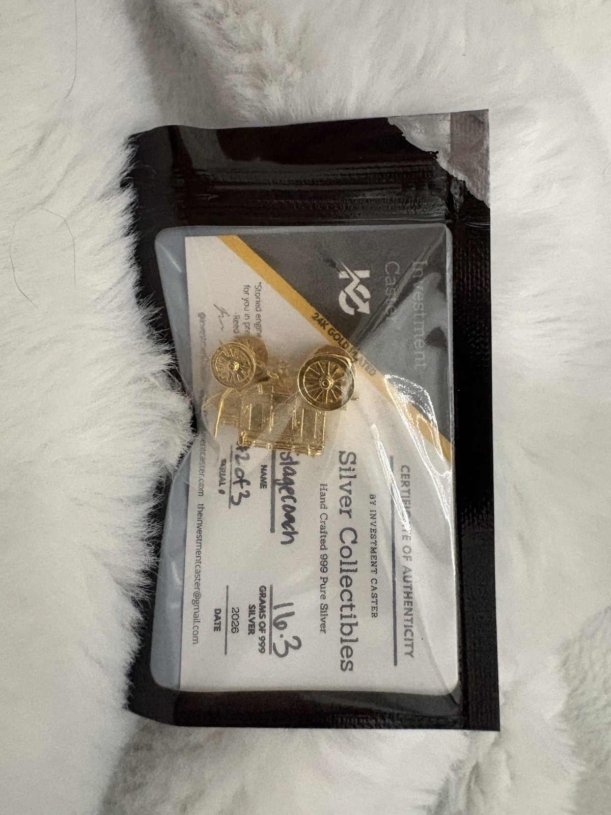 Investment Caster 24k Gold Plated Stagecoach 16.3 Grams Pure Silver #2/3 WOW