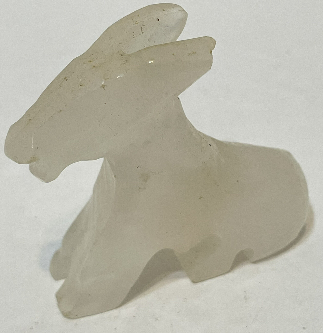 Vintage Hand Carved White Quartz Stone Miniature Donkey Burro Figurine 1.75 in