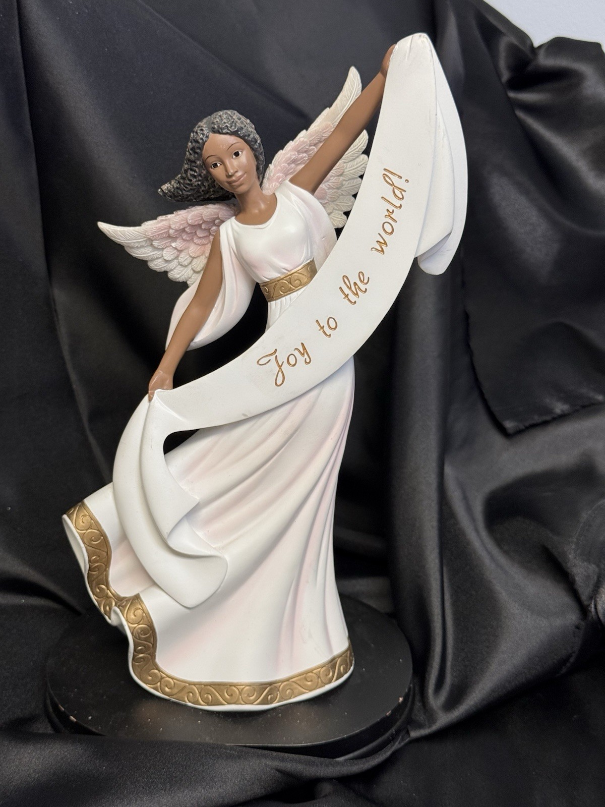 Ebony Treasures Figurine “Joy To The World” Resin On Wood Base