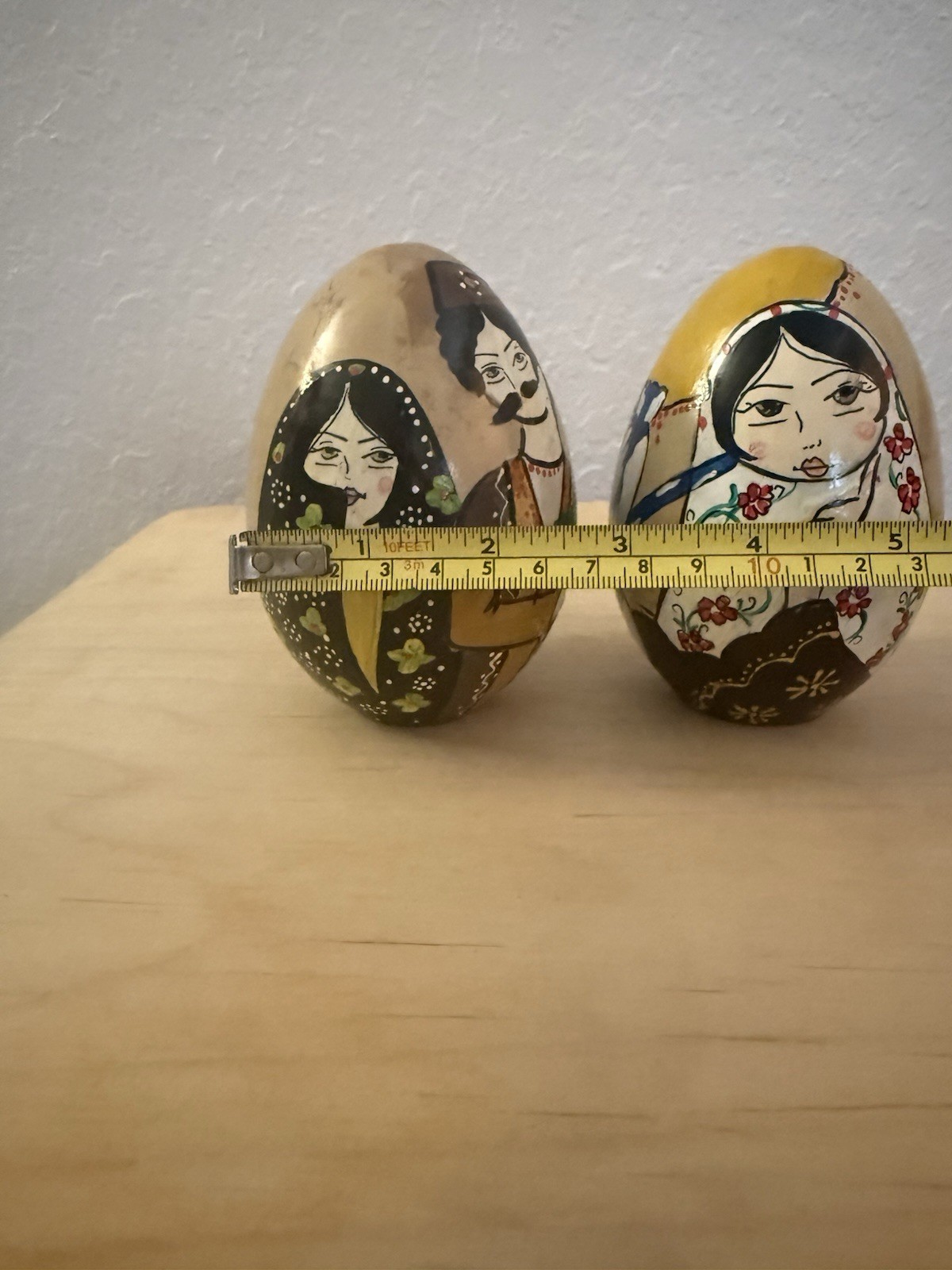 Khatun Pottery’s Hand Painted Decorative Eggs Set Of 2 About 12” High