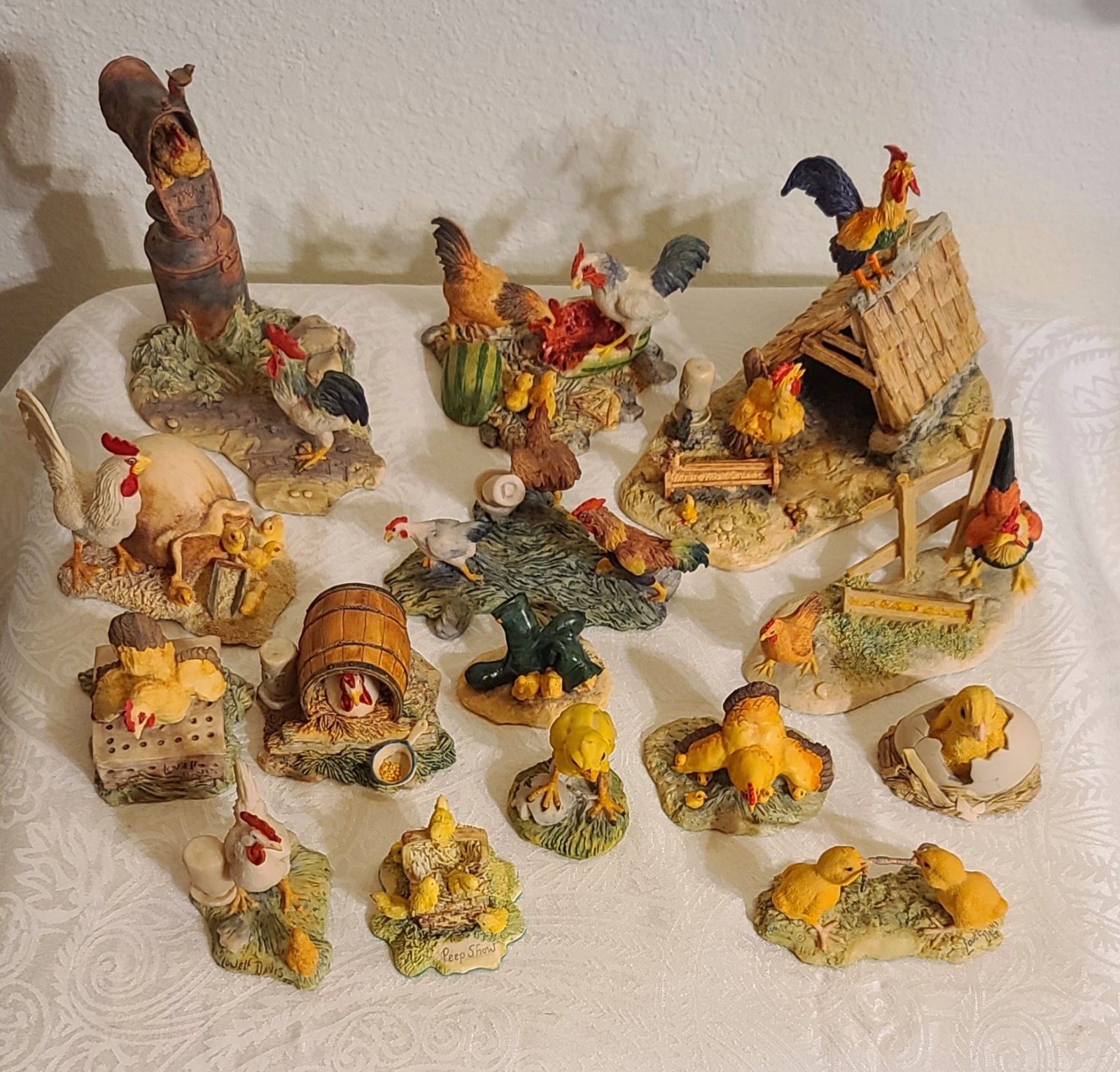 Rooster, Hen, Chicken Figurine Collection Of 15 by Lowell Davis