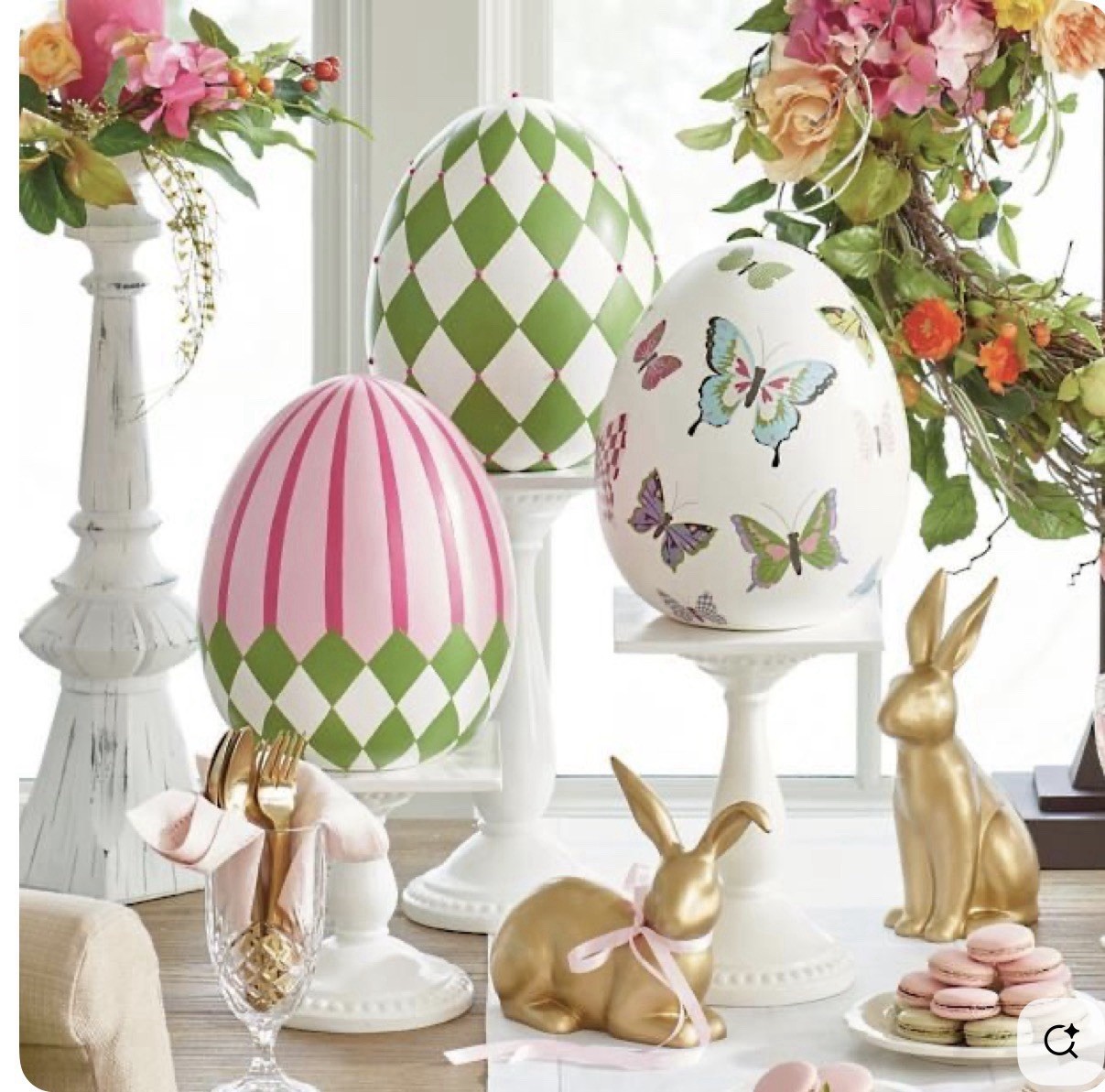 Grandin Road (style) Designer Easter Egg with Butterflies Geometric Shapes Set 3