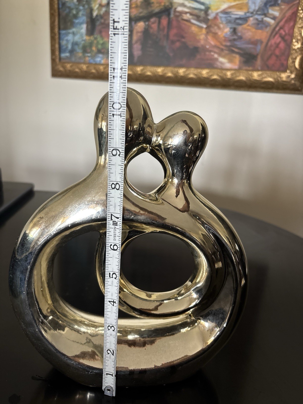 Abstract Round Embracing Couple Chrome Glossy Gold Statue Decor 11” Sculpture