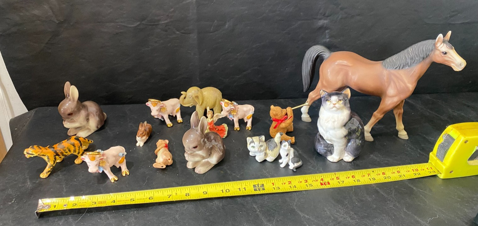 animal figures figurines statue rabbit elephant horse cat kitten lot collection