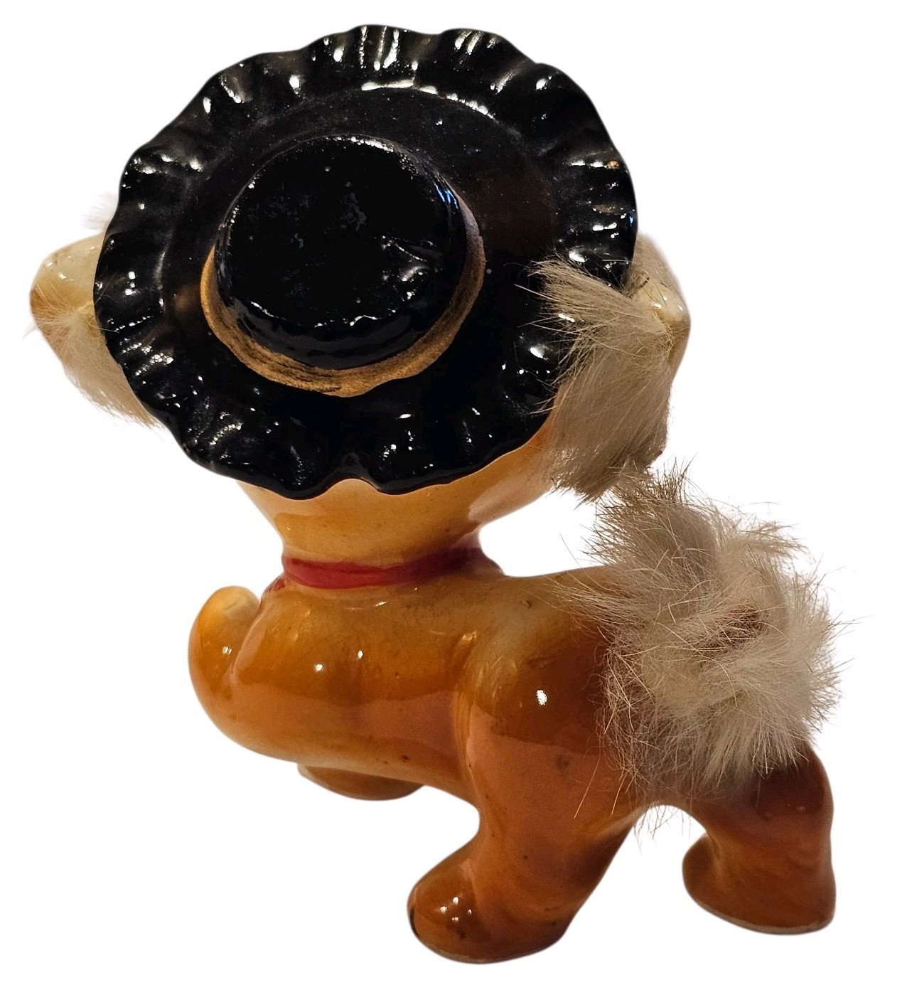Vintage 1960’s Japan Ceramic Anthropomorphic Puppy Wearing Hat with Fur Figurine