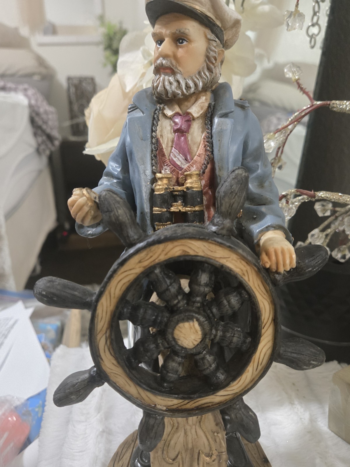 Vintage Sea Captain With Wheel Nautical 12″ Tall Resin Figurine