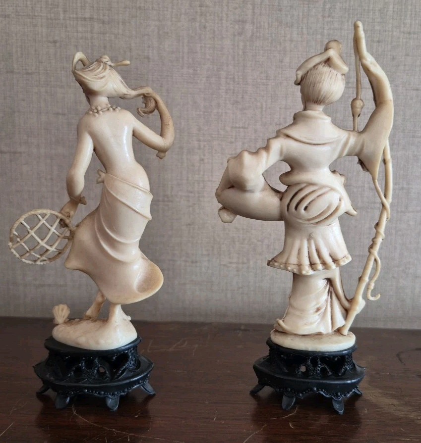 Vintage Fontanini Depositato Asian Figurines Pair 1960s Italy Resin Fisherwomen