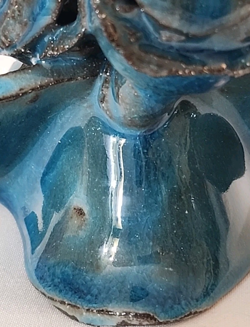 OOAK Handmade Dancing Angels Artisan Figurine Teal Blue & Black Glaze 3″ Tall EC