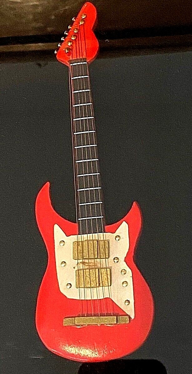 Collectible Miniature Red Electric Guitar Shadow Box Framed & Matted 15”x12”