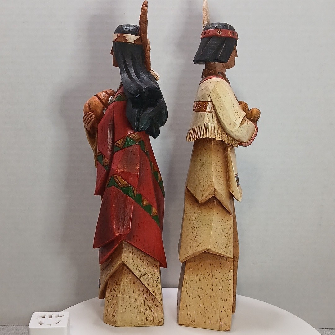 Set of 2 Pacific Rim Cubist Native American Woman & Man Resin Decor Vintage