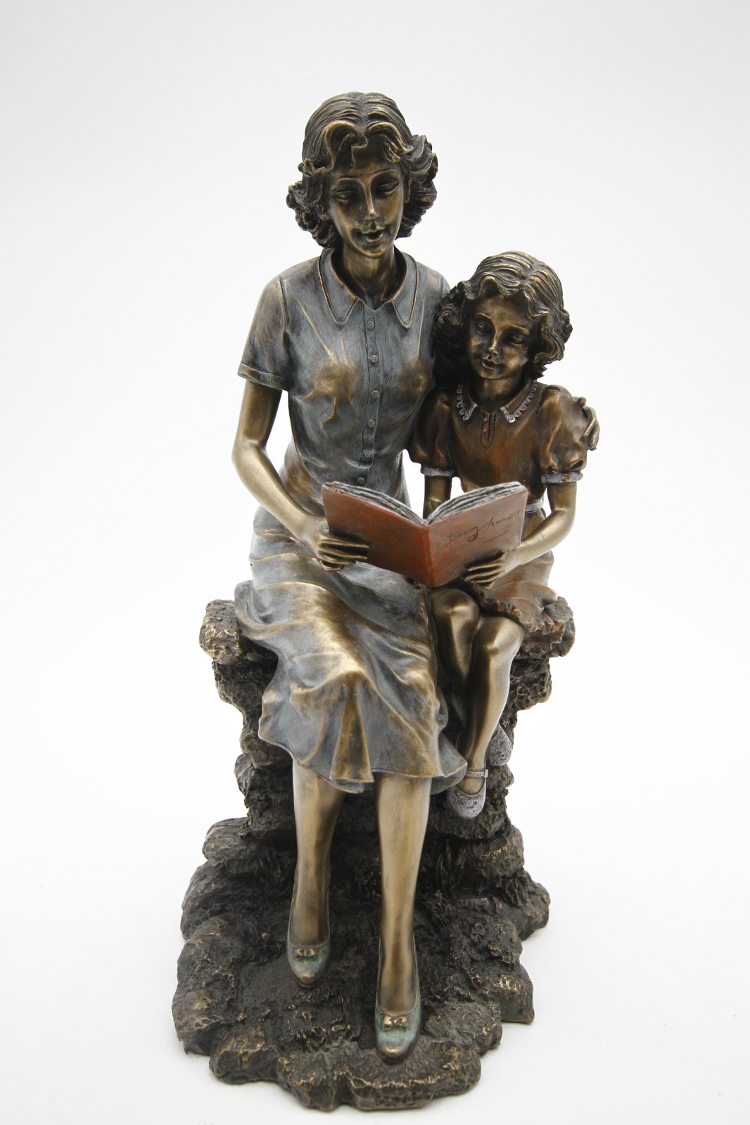 Mother and Daughter Reading Veronese Tarnis Sculpture Cold Cast 10″ H