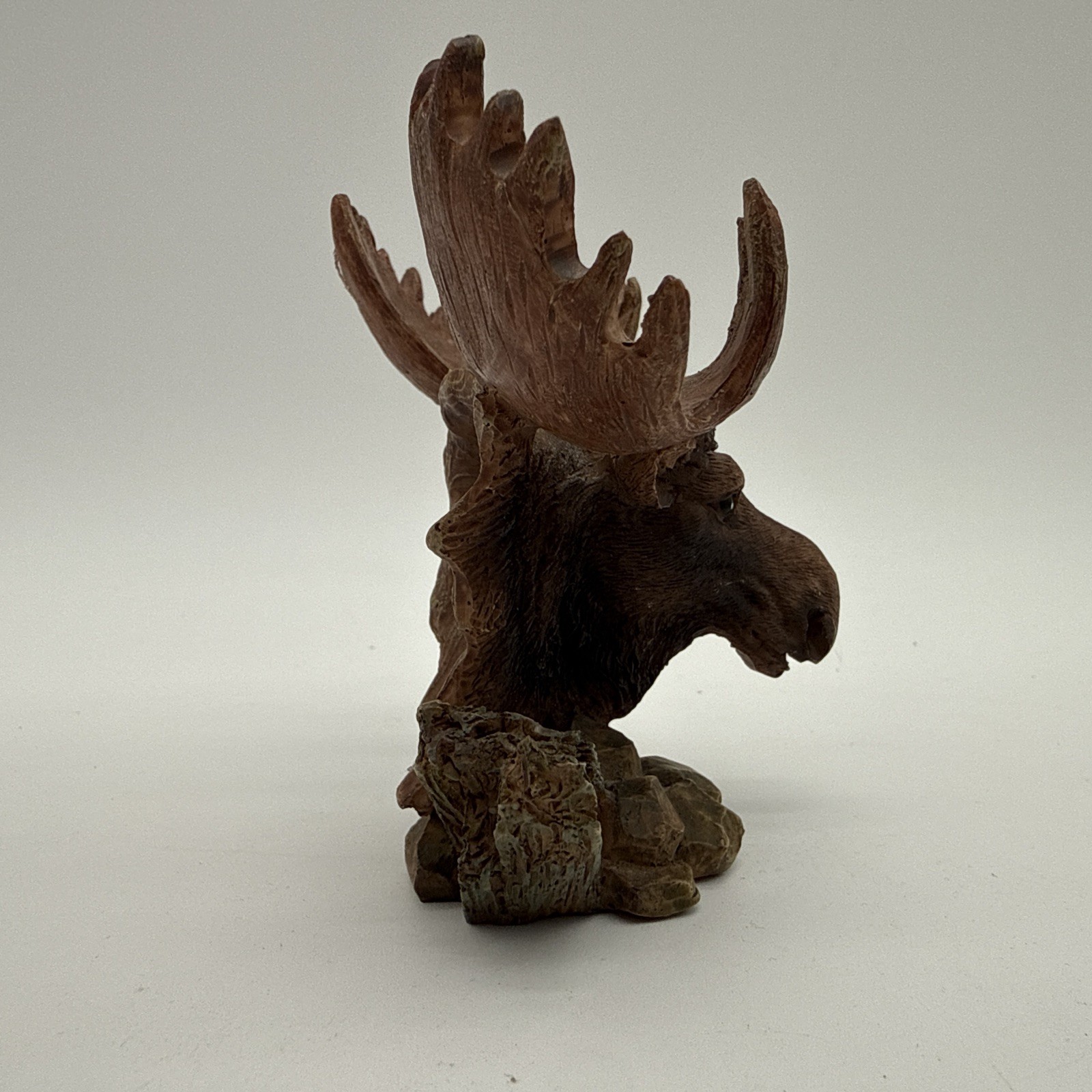 Vintage Faux Wood Moose Head Bust Figurine Cabin Lodge Rustic Wildlife