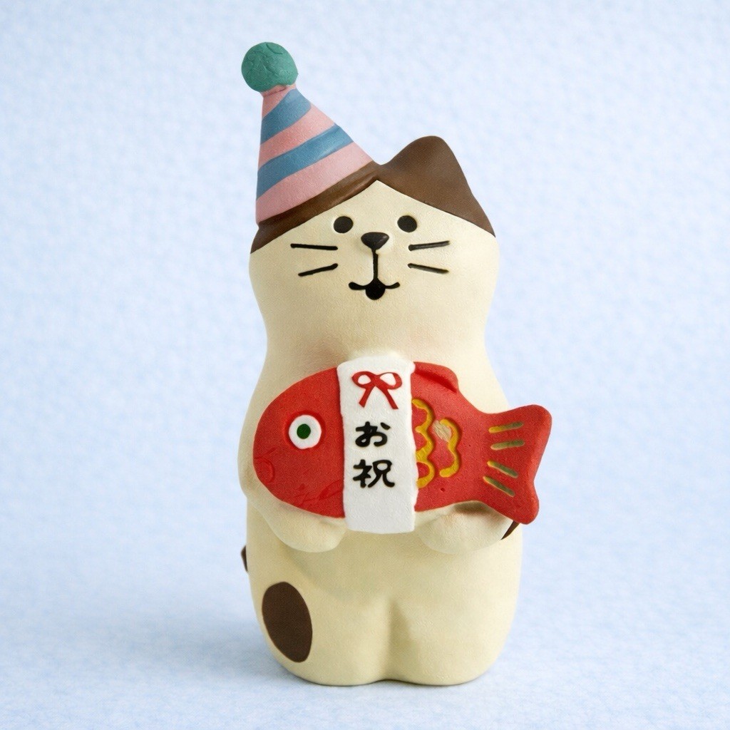 Authentic Decole Concombre Taiyaki Cat Figurine Happy Birthday Kawaii Cat