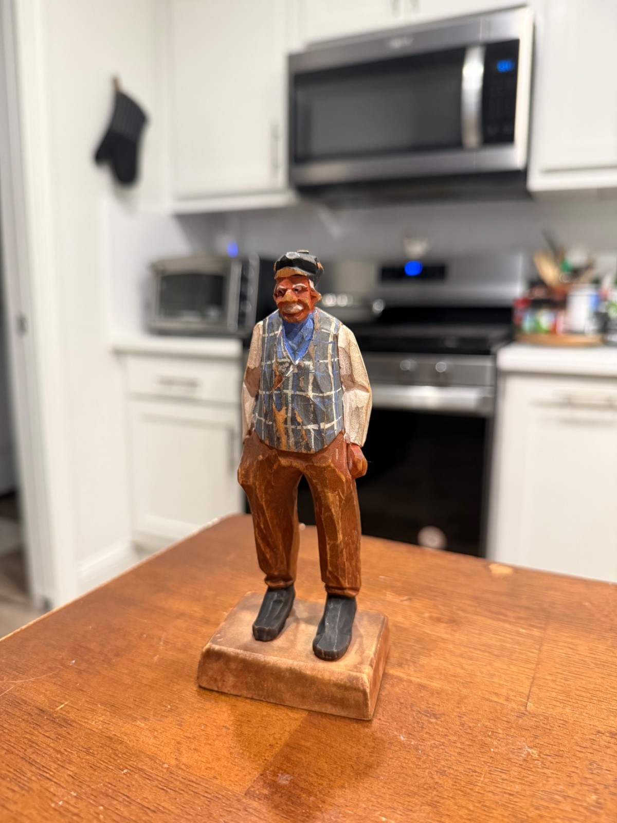 Vintage Hand Carved and Hand Painted Wooden Folk Old Man Figurine
