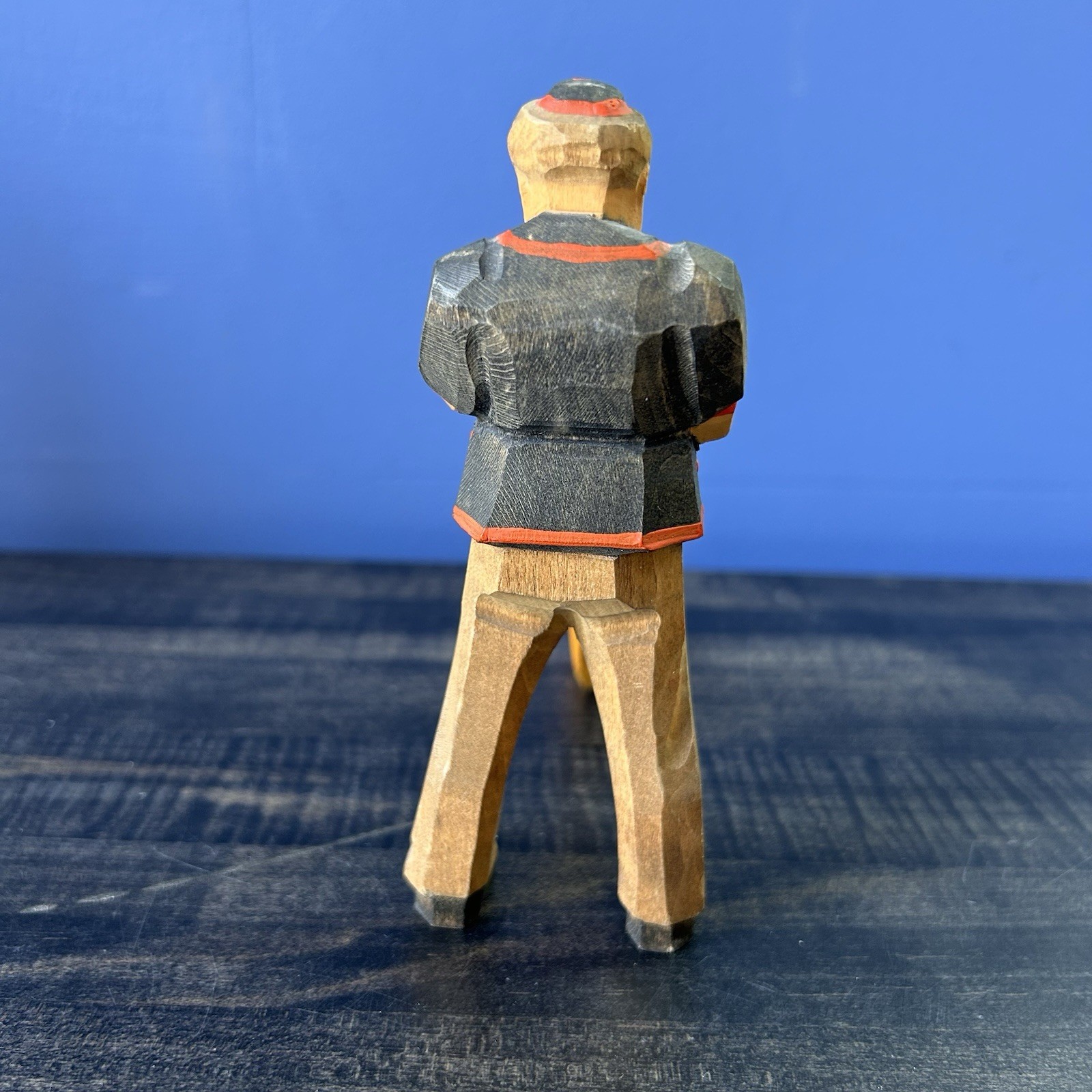 Vintage Hand Carved Wood Swiss Man Figurine Alphorn Player Switzerland Folk Art