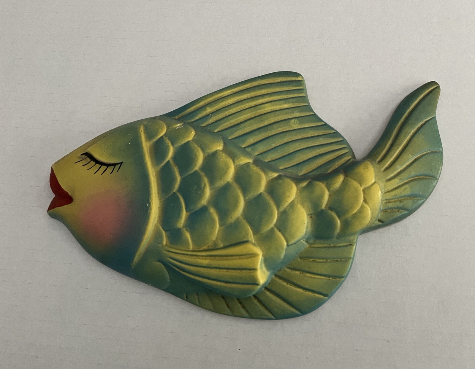 Vintage 60’s Miller Studio Chalkware Fish Anthropomorphic Blue Pink 9” W/Kids