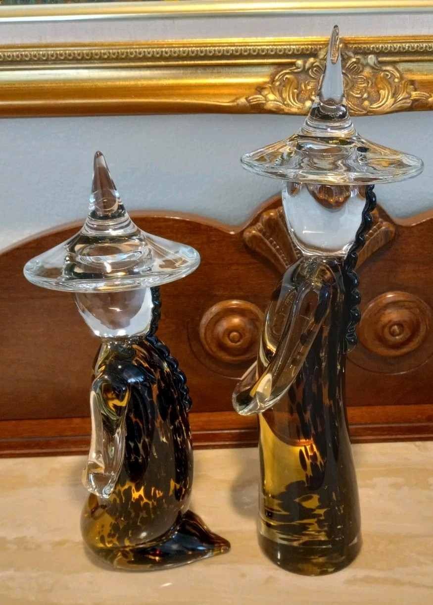 Vintage MCM Pair of MURANO Sommerso Asian Amber 10″-12″ Figurines ~ Excellent