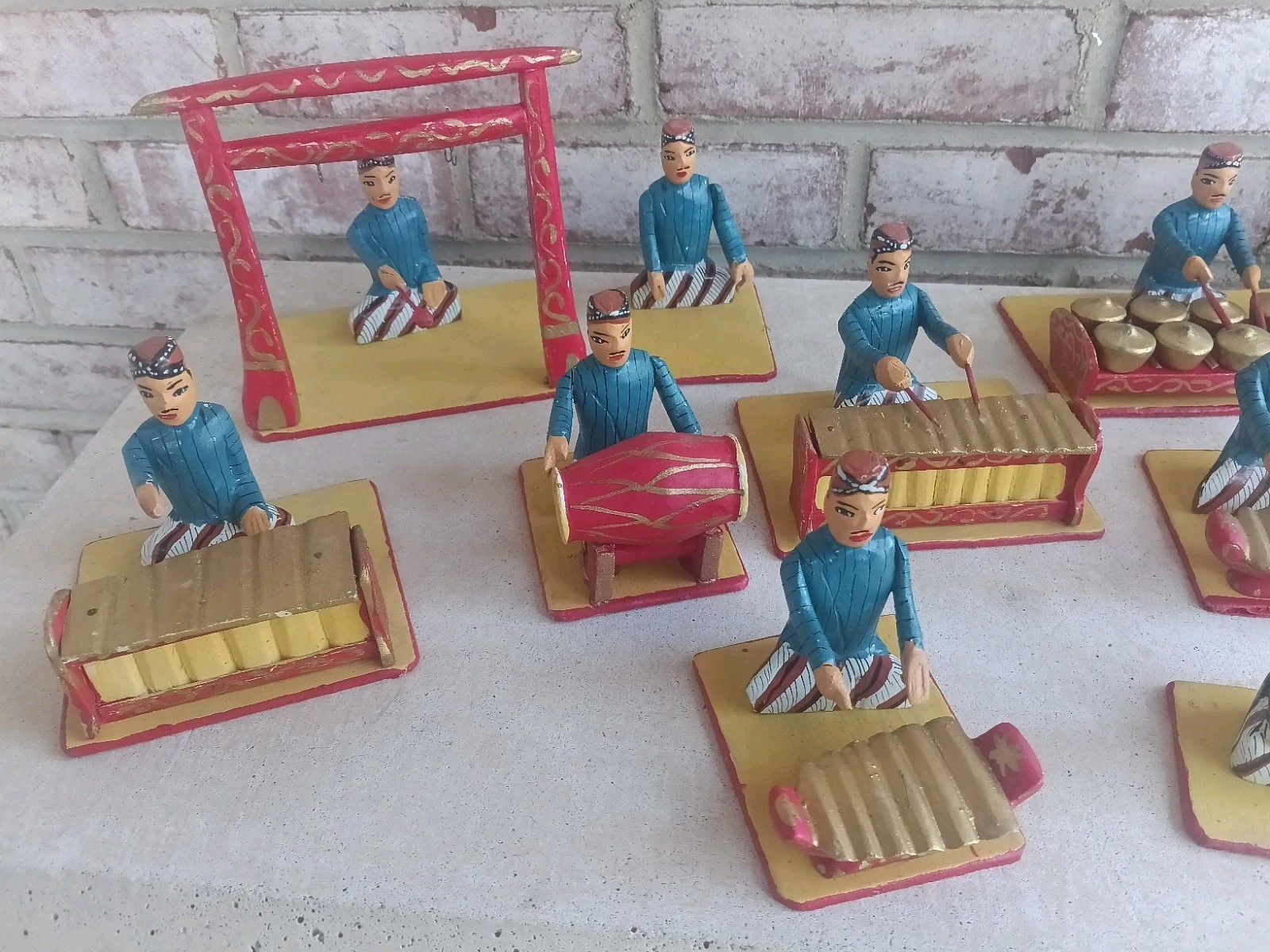 Full Set Of 17 Wooden Hand Carved Musicians Mid-century Rare Vintage Folk Art