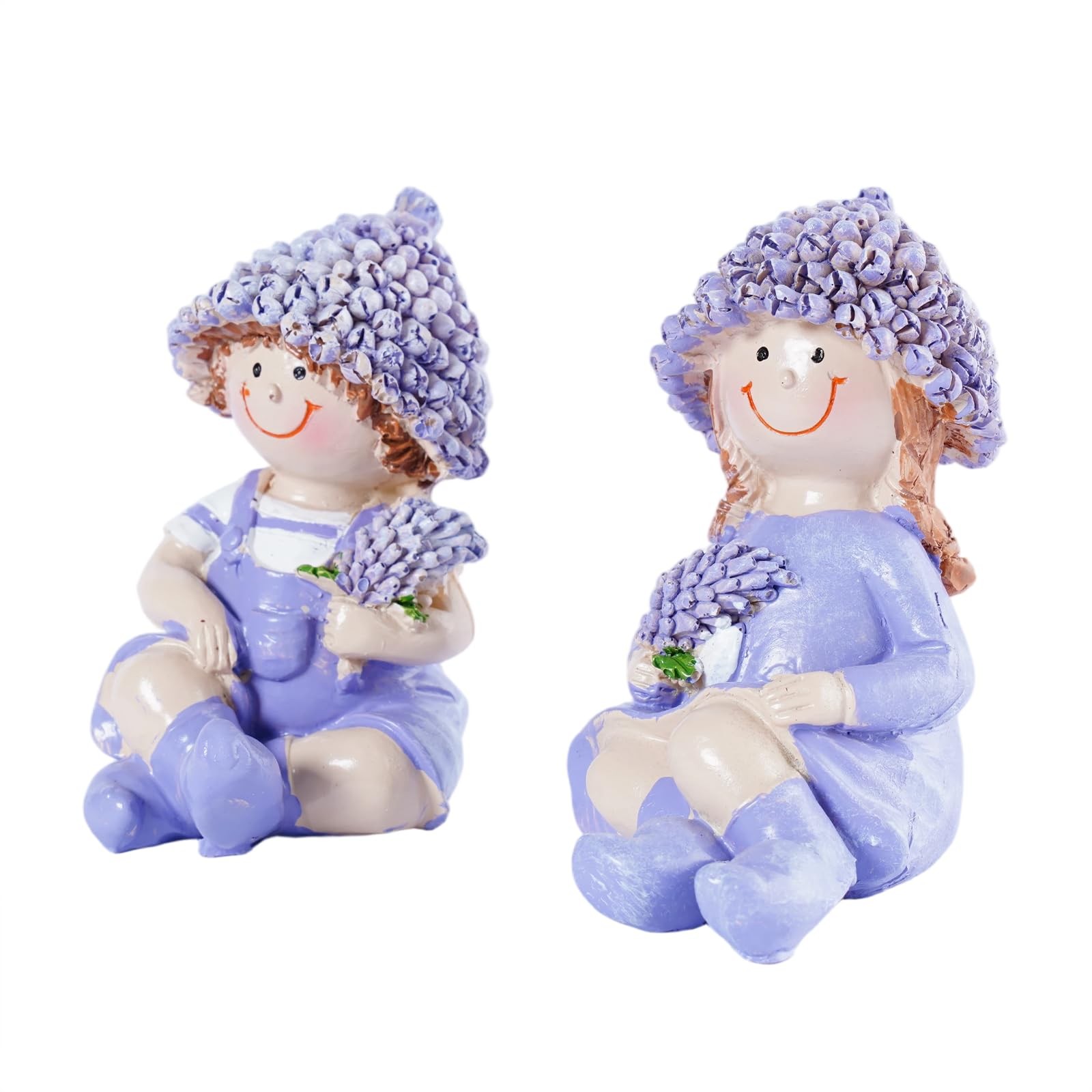 2-Piece Garden Statues Outdoor Lavender Boy and Girl Figurines Set Spring Fig…