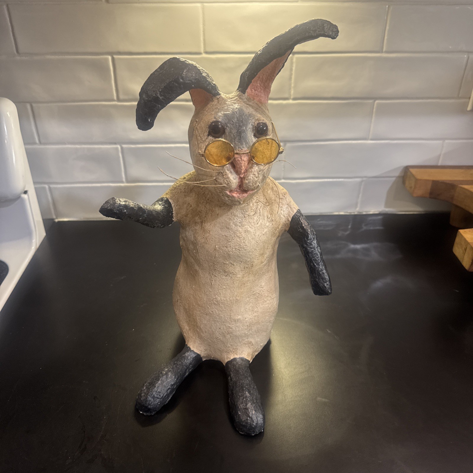 Vintage Folk Art Mr Rabbit Paper Mache Hand Made Signed By Artist Hanson 1997