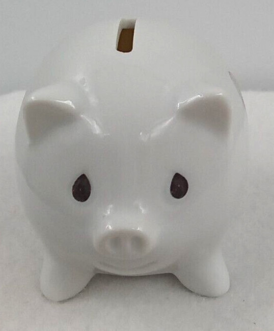 Precious Moments Piggy Bank Puppy Dog Image Ceramic Enesco White Vintage 1985
