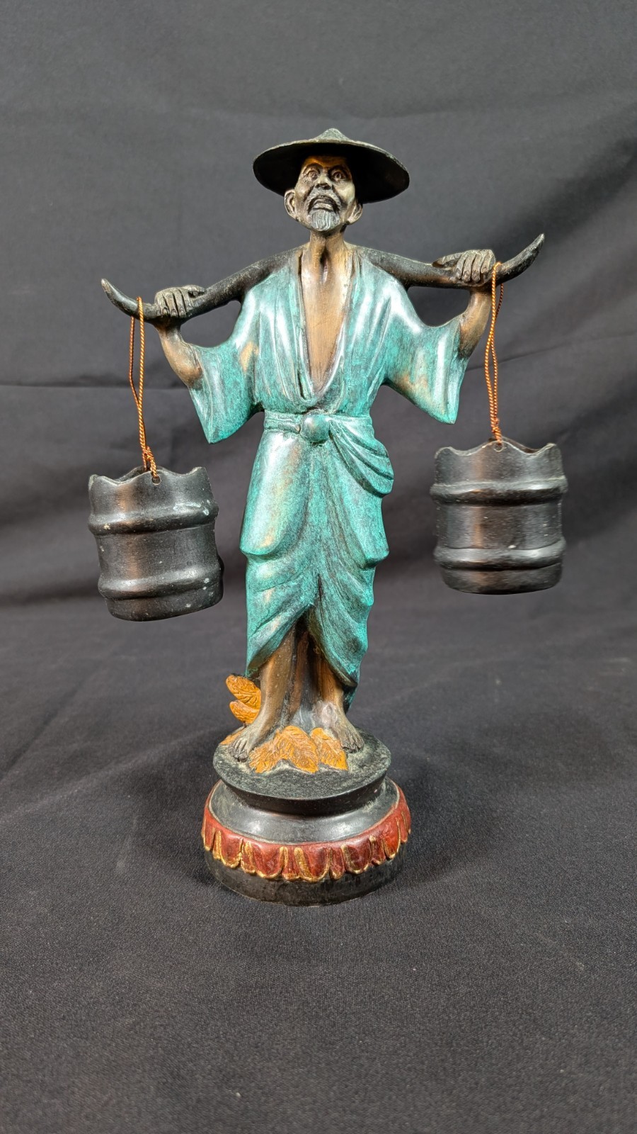 Vintage Mid-Century Chinese bronze water carrier sculptures a water bearer
