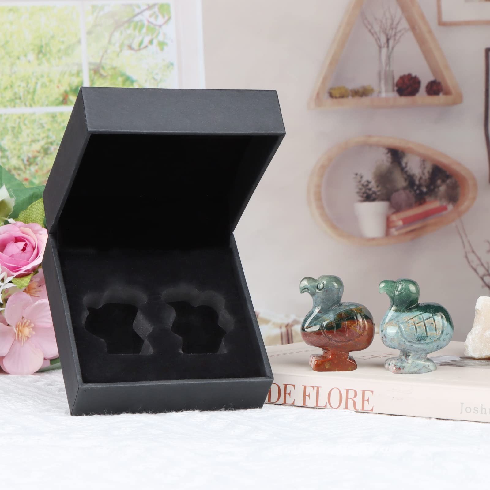 1.6″ Crystal Dodo Bird Sets Ocean Jasper Stone Hand Carved Lucky Animal Figur…
