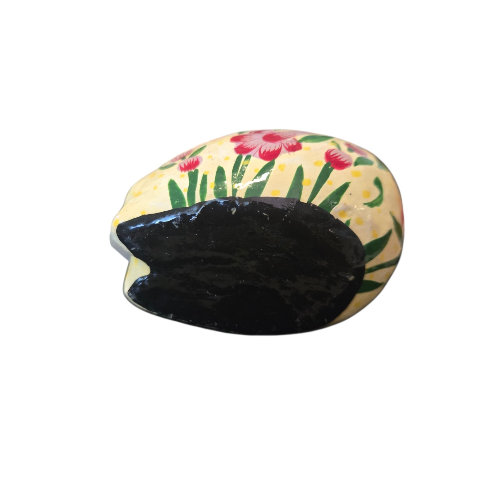 Whimsical Hand Painted Paper Mache Cat Ornament Kashmir Fair Trade Floral Folk