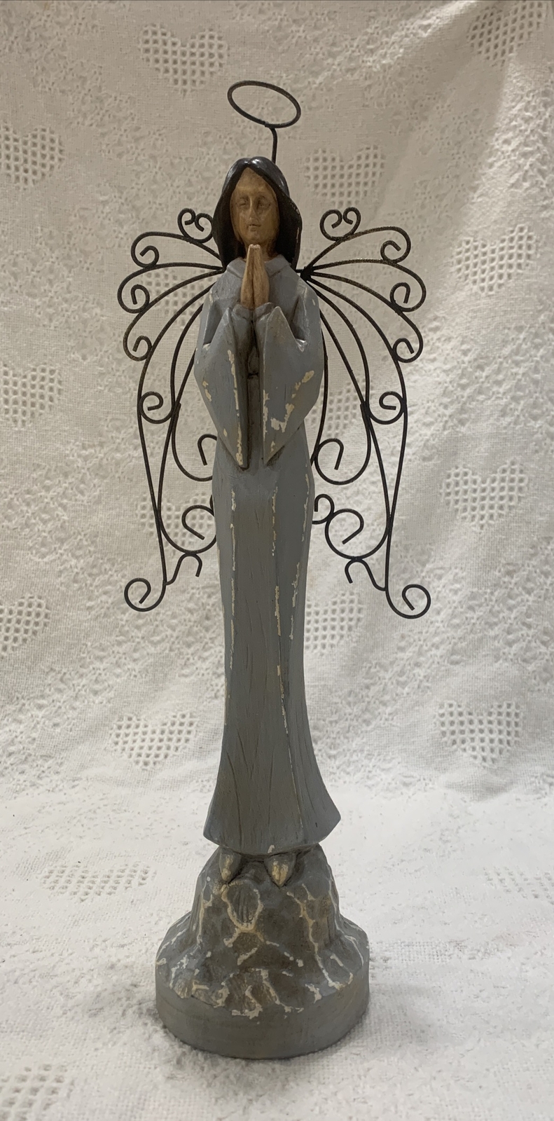 Vintage Carved Wood Praying Angel Figure 16 Inch