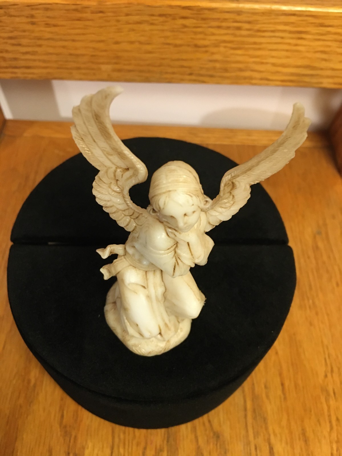 Small Decorative Kneeling Angel Collectible Christian Figure White Plastic Resin