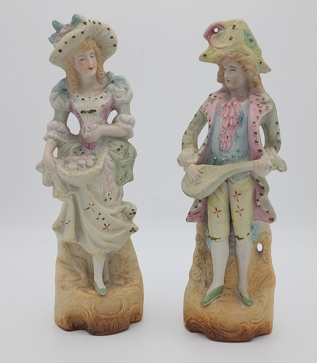 Vintage L&M Inc Bisque Porcelain Figure Mandolin Victorian Lot of 2