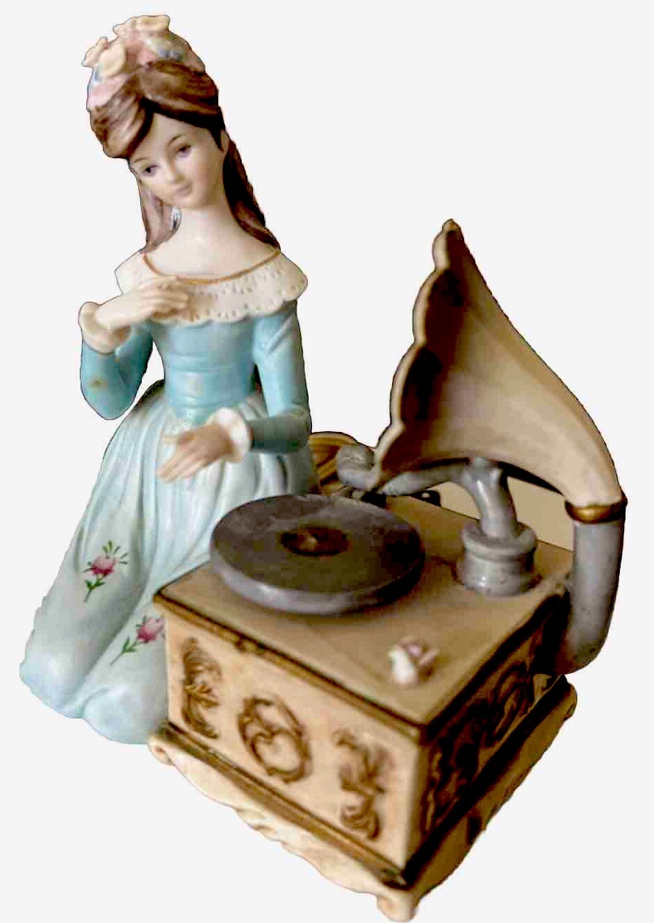 Lenwile Ardalt Lamp Music Box Girl Phonograph Figurine Light Porcelain Vtg READ