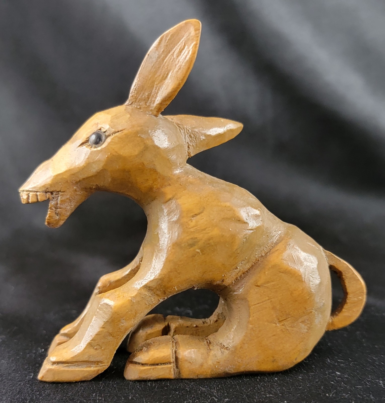Vintage Carved Wood Figurine Laughing Donkey Mule Jackass 3.5in