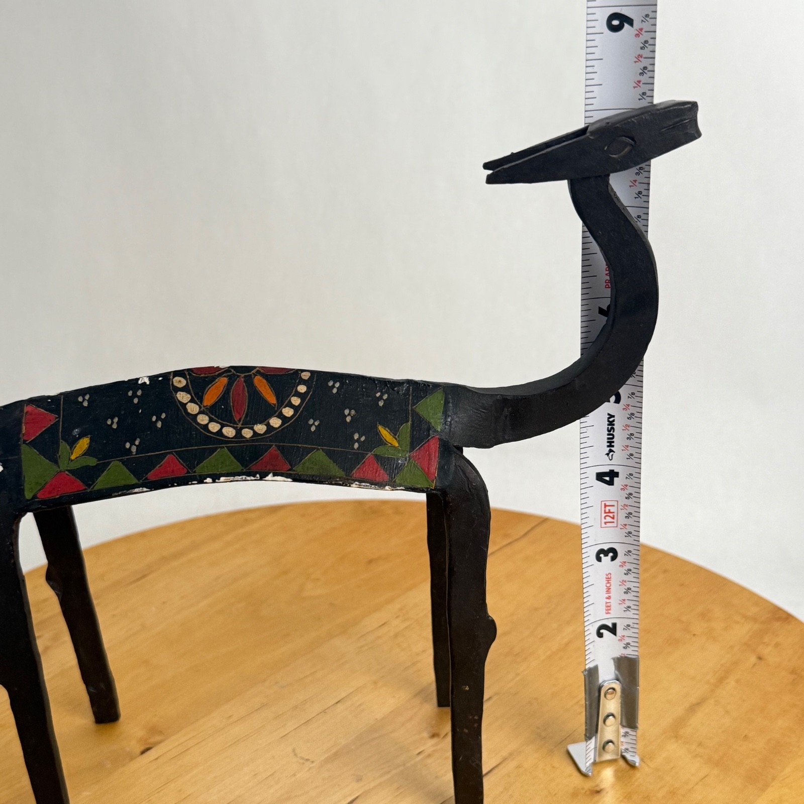 Vintage Late 20th Century Brutalist Forged Metal Hand Painted Gazelle Deer Art