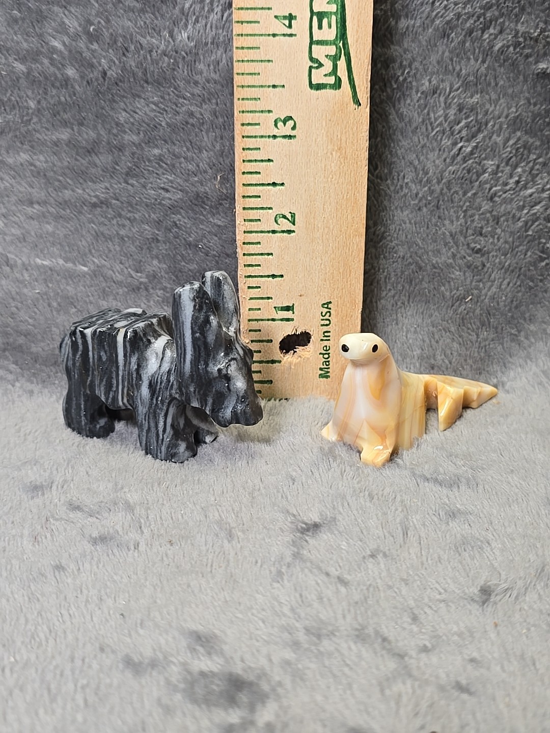 Onyx Marble Hand Carved Gray White Zebra Beige White Seal Miniature Figures