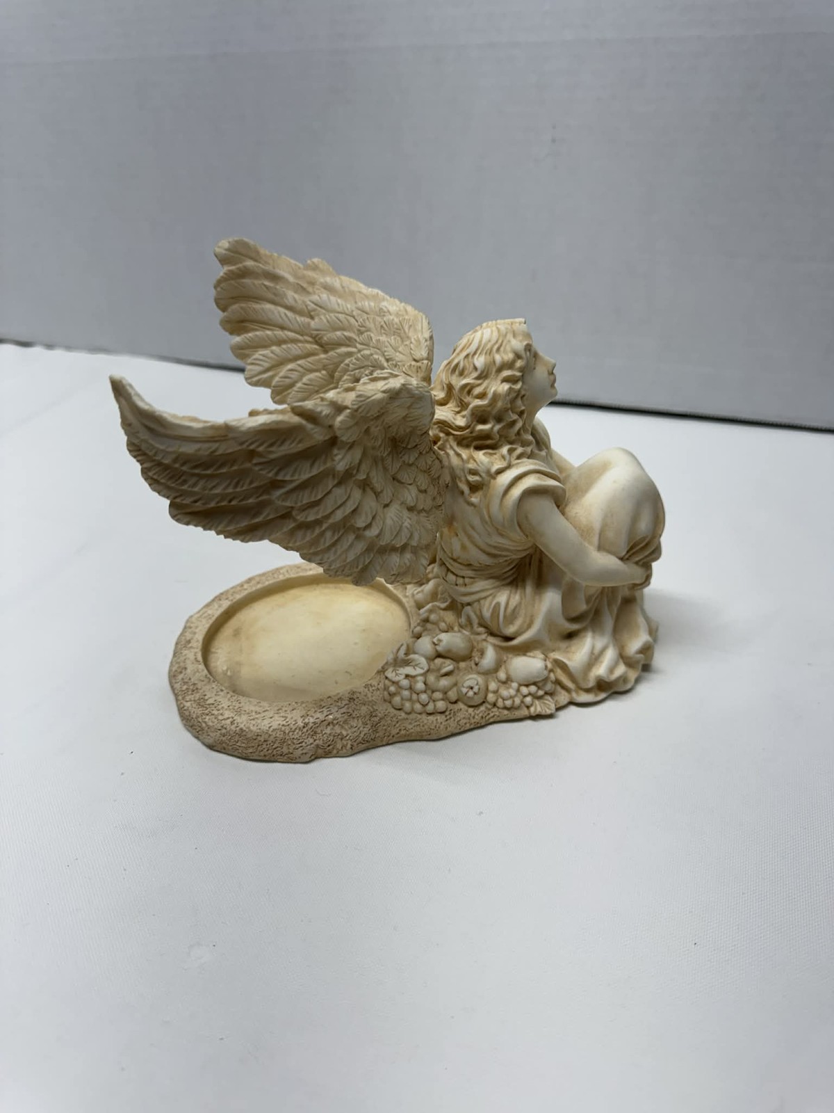 Roman Inc. 1999 Angel Figurine Candle Holder Sculpture Beige Cream Winged