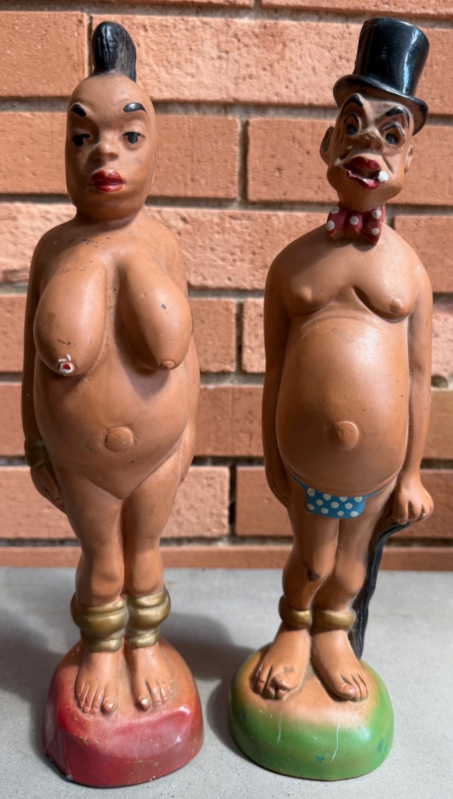 Vintage Carnival Prize Chalkware Figures Male Female Plaster of Paris People