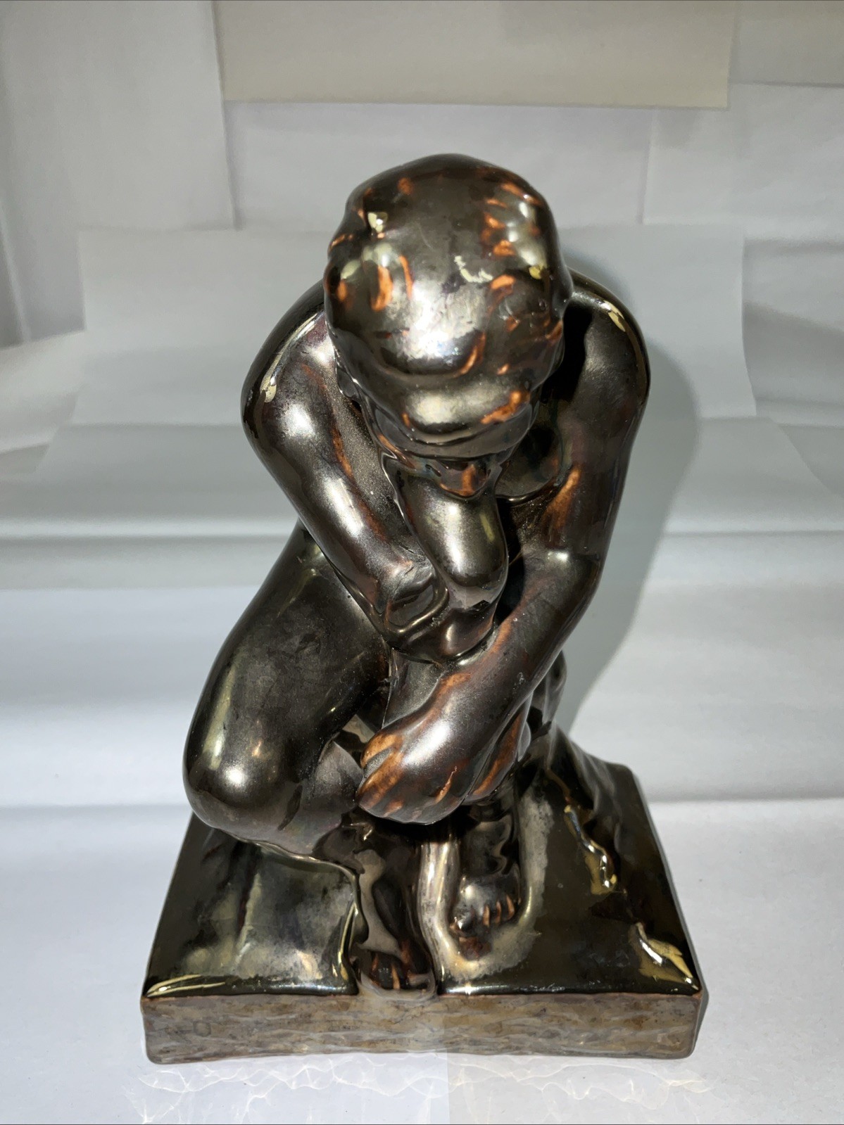 Thinking Man Statue-Beautiful Vintage Bronze Color Ceramic 8” X 5”