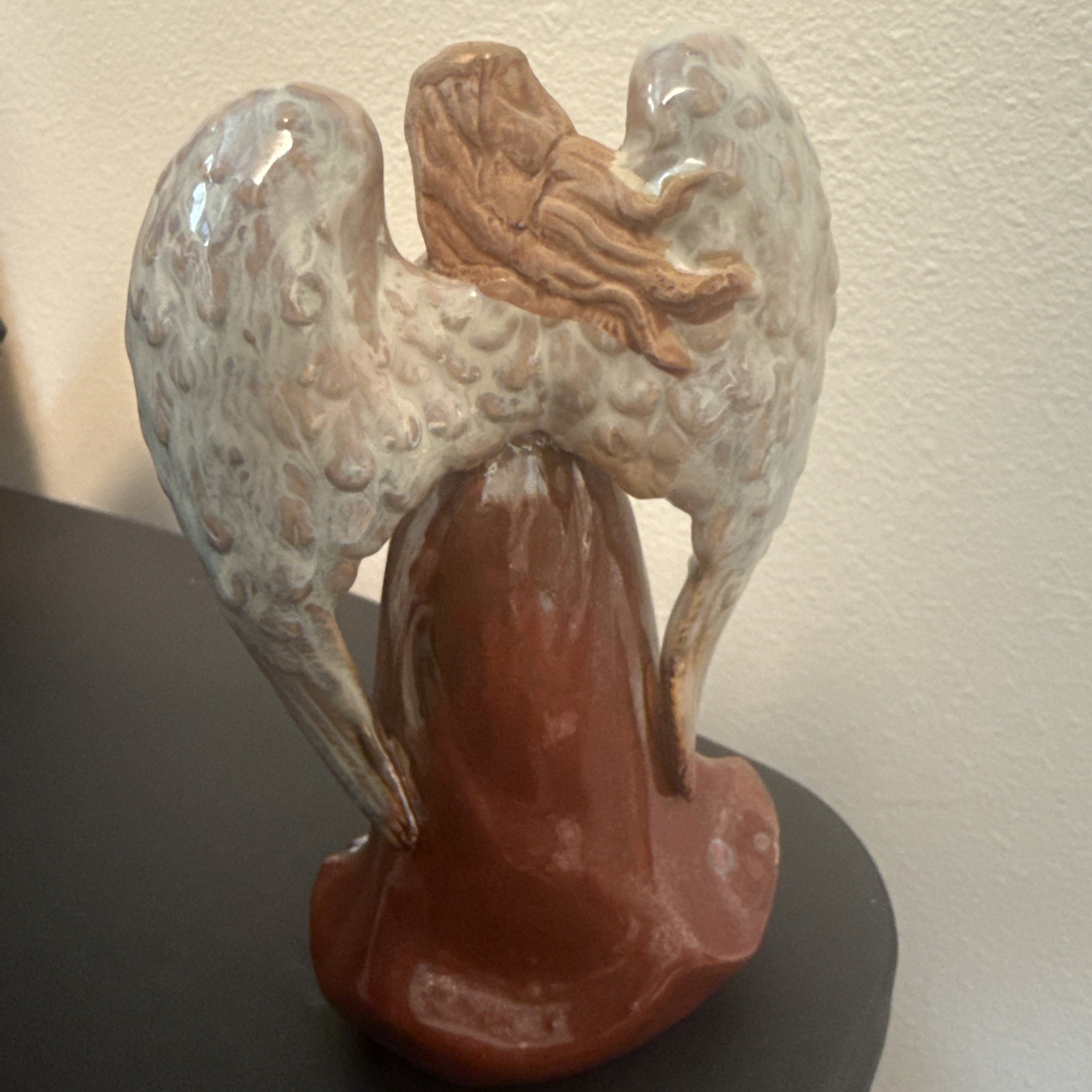 Vintage Ceramic Figurine Angel w Nativity Scene at Her Feet 7”