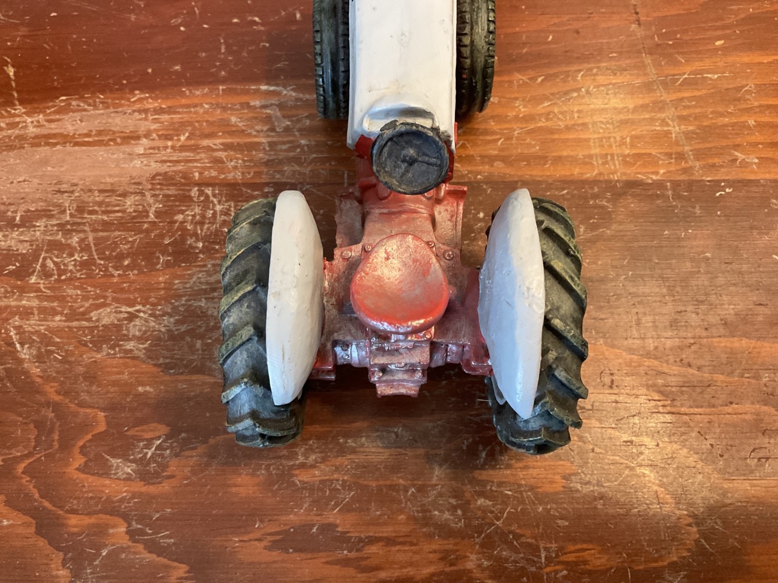 Vintage Tractor Resin Figurine Grey and Red 5 1/2” Long