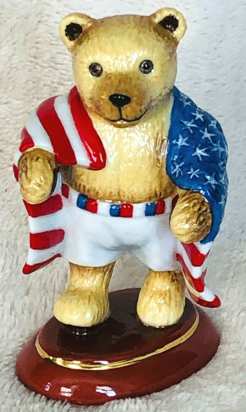 Halcyon Days Patriotic American Boxer Teddy Bear Figurine 2012