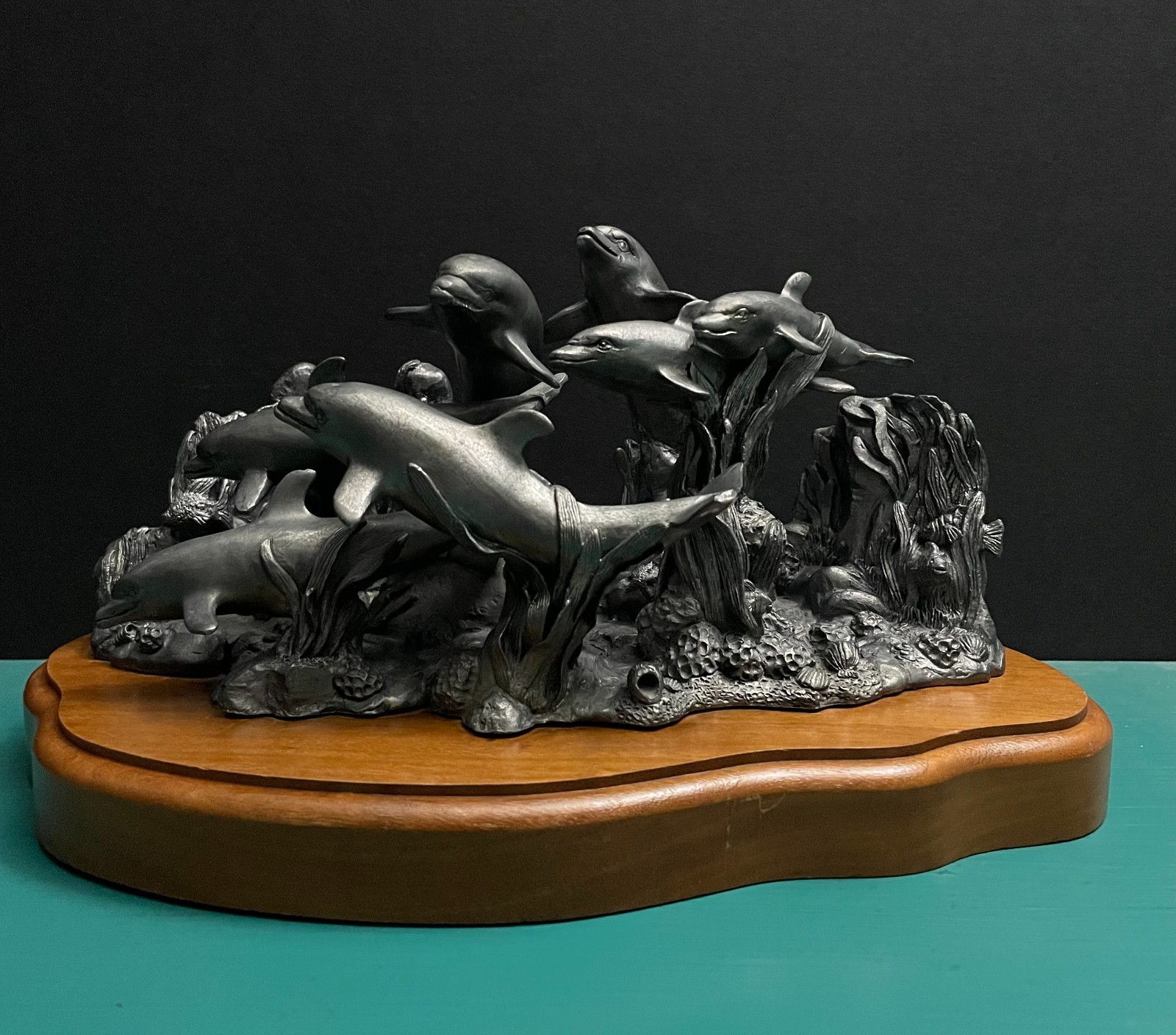 Michael Ricker Pewter Dolphin Pod Nautical Sea Life Corral Reef Ocean Art Statue