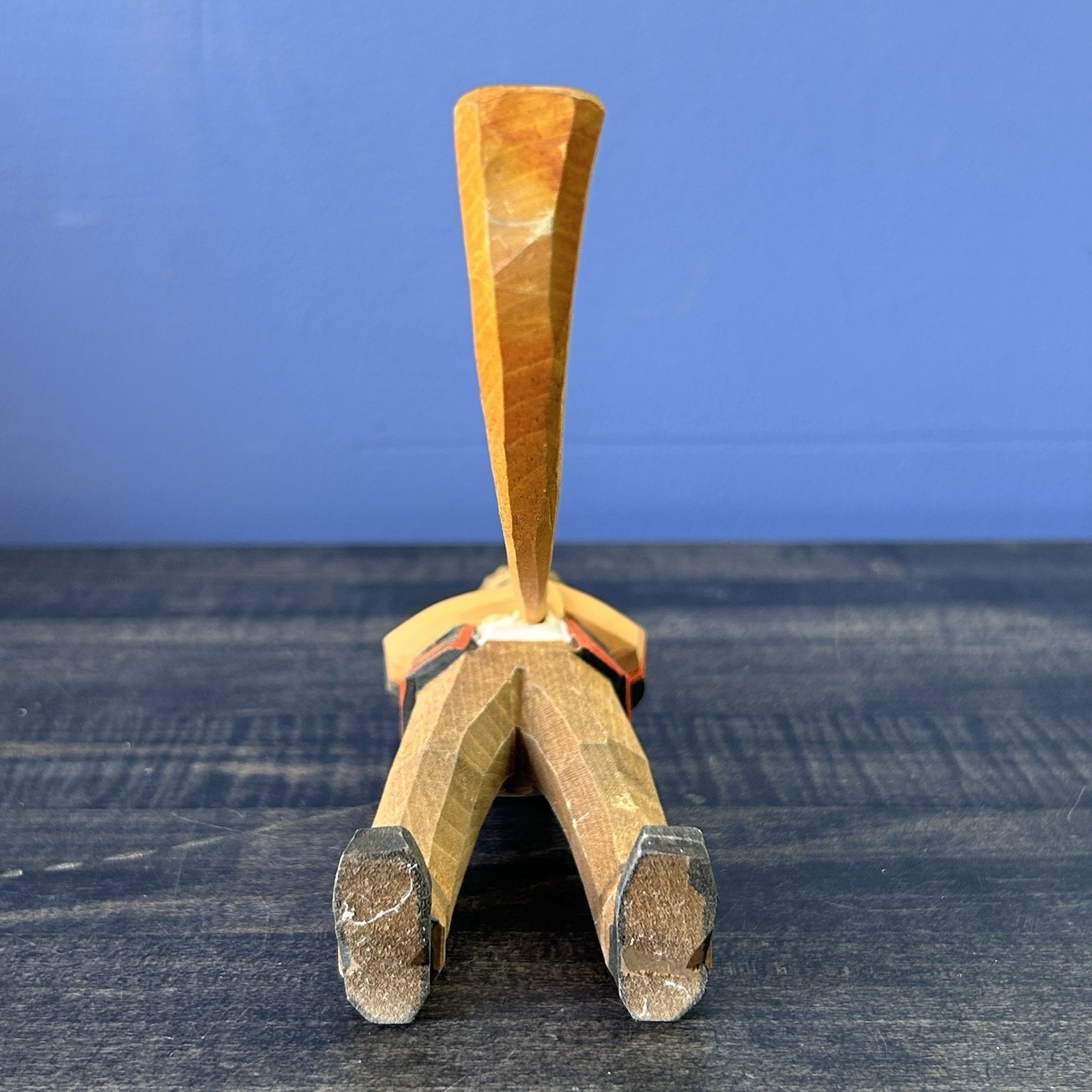 Vintage Hand Carved Wood Swiss Man Figurine Alphorn Player Switzerland Folk Art