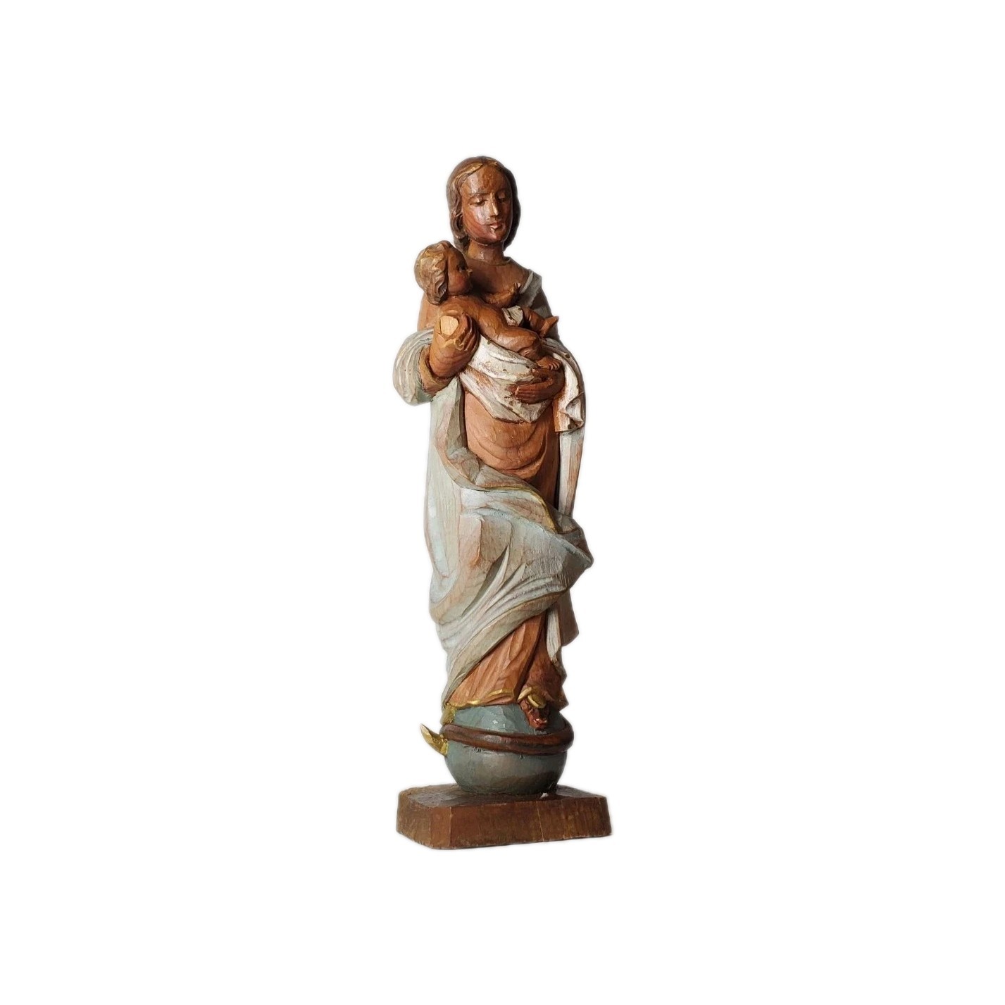 Vtg ANRI ? Hand Carved Wood Virgin Mary Mother Madonna Jesus Statue 8″ OLD RARE