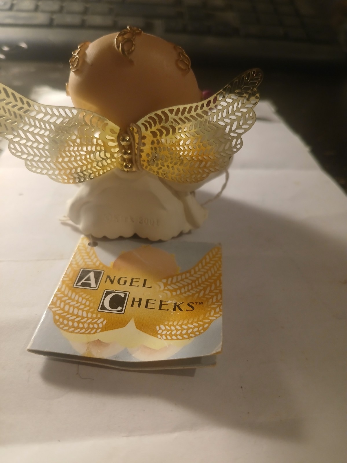 Vintage 2001 Kirk’s Critters Angel Cheeks Figurine Gold Tone Lady Bug & Flower