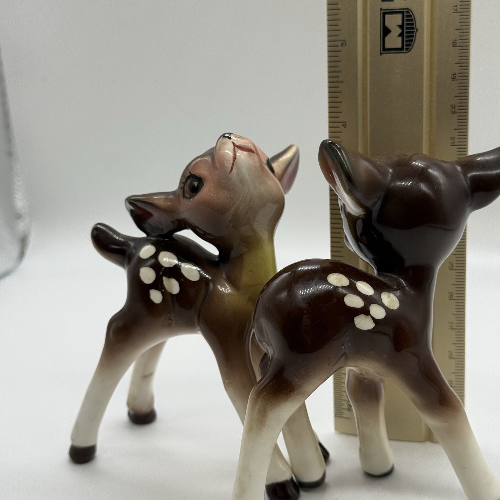 Vintage Bone China Deer Figurine Set of 2 Japan Tiny Animals Big Eyes Decor