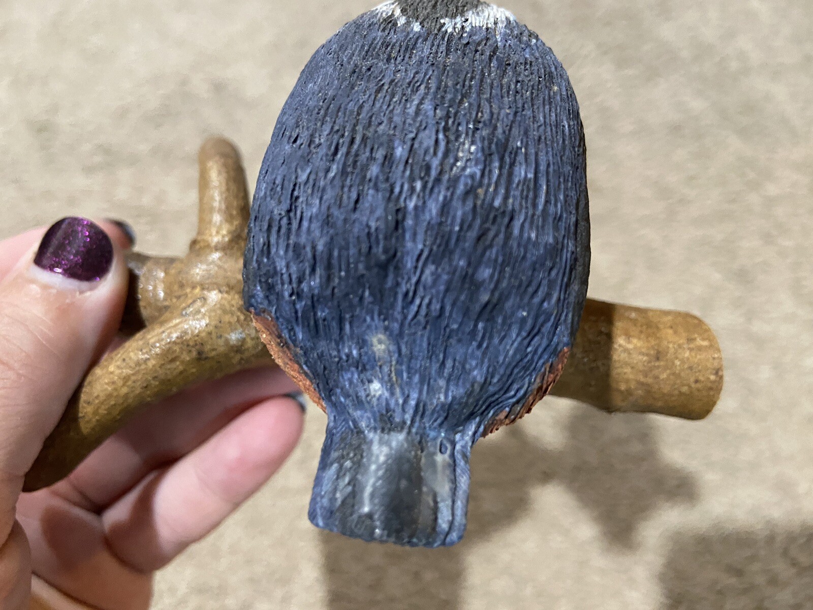 Handmade Red-Breasted Nuthatch Bird on Wood Branch Artist Signed R. Gray 2014 5”