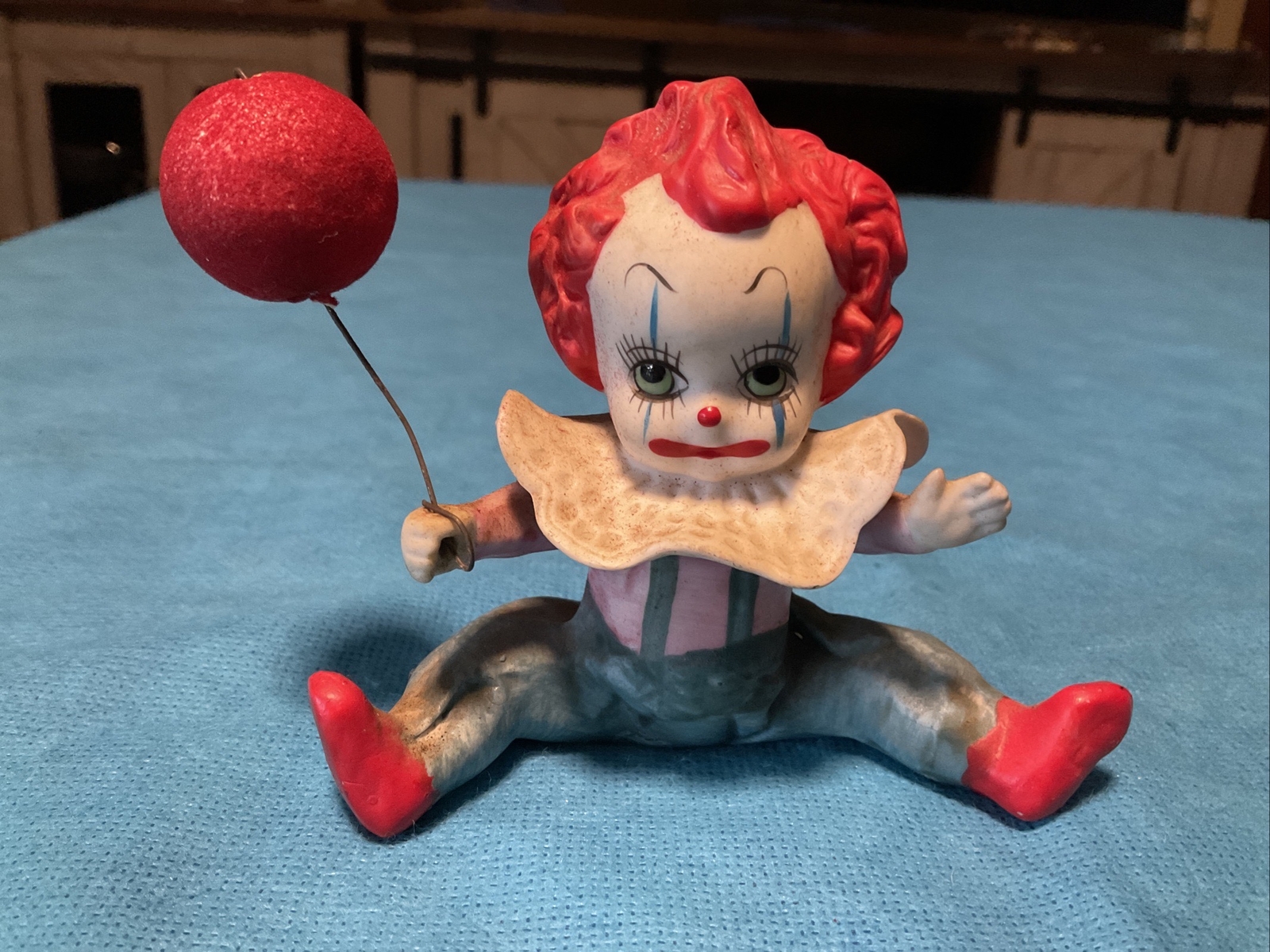 Vintage Clown Figurine With Balloon 3.5 Inches Tall.